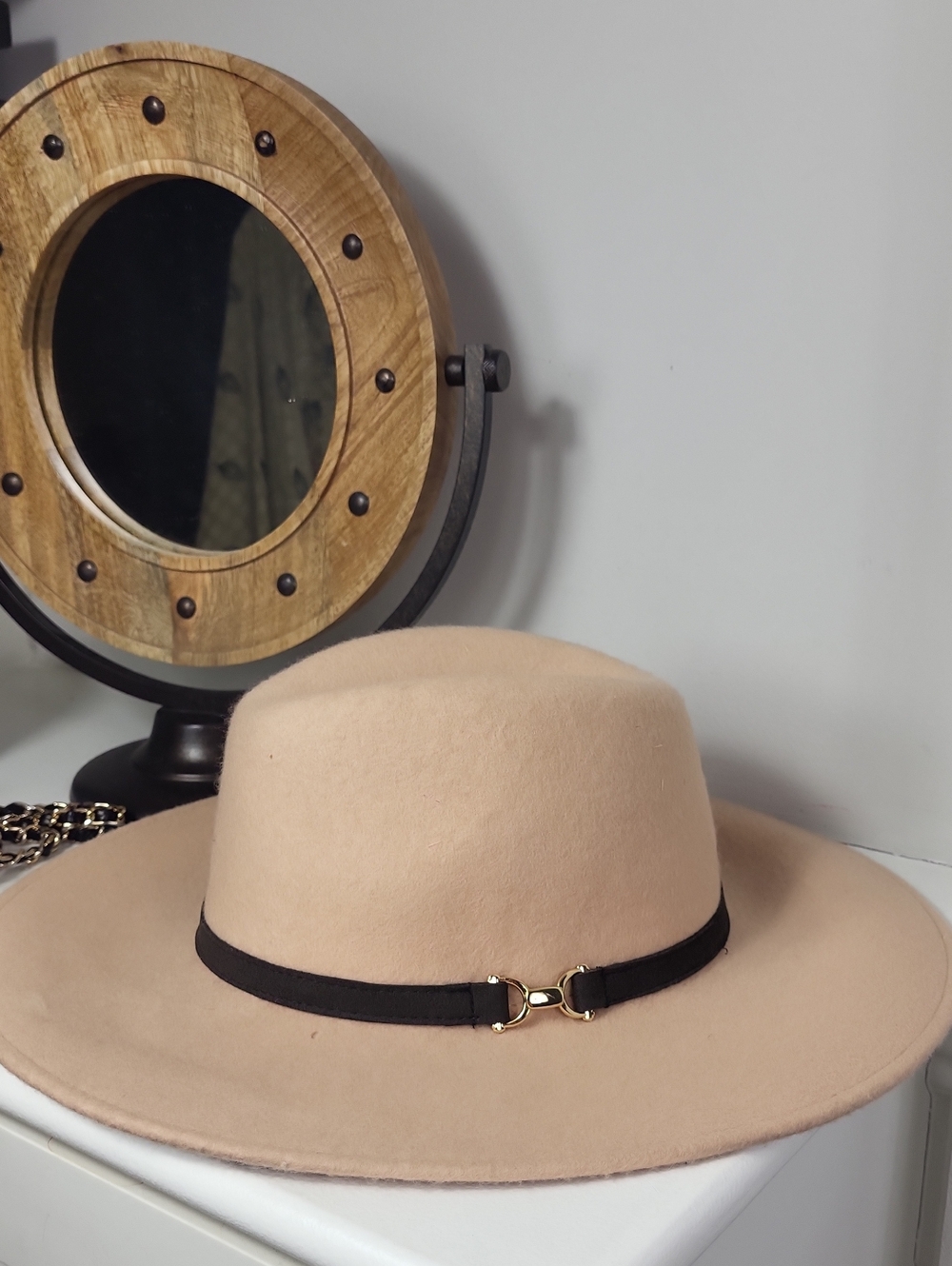 Janie and Jack Beige Wide-Brim Fedora with Black Band